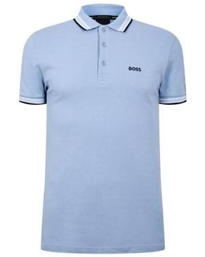 BOSS Paddy Logo Detail Cotton Polo Shirt - Blue