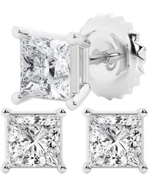 Brilliant Diamond 3 Carat Princess Cut Lab Grown Diamond Stud Earrings - White