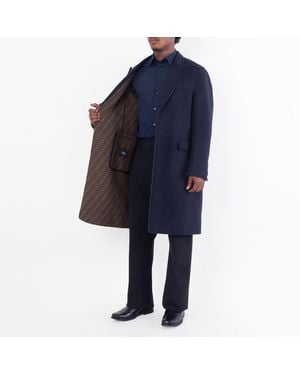 Fendi Double Wool Ff Logo Coat, Brand Size 50 Us - Blue