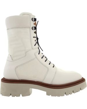 Ferragamo Franklyn Leather Lace-Up Combat Boots - Natural