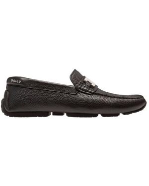 Bally Paipel Stripe Detailed Leather Drivers, Brand Size 5.5 Us - Black