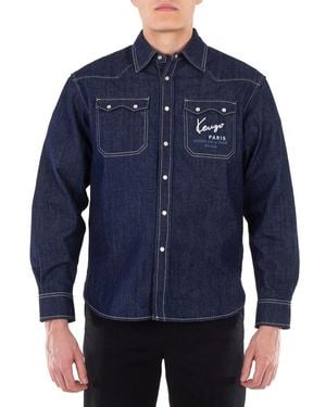 KENZO Embroidered Logo Denim Shirt - Blue