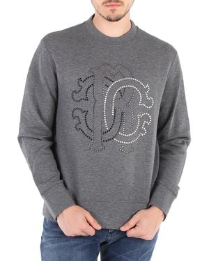 Roberto Cavalli Melange Studded Logo Sweatshirt - Gray