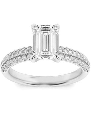 Mure And Co 1.5Ctw Emerald Shaped Lab Grown Diamond (F/Vs) Three Row Micro Pave Engagement Ring - Metallic