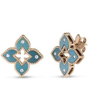 Roberto Coin Venetian Princess Diamond And Titanium Petite Flower Stud Earrings 18K Rose 7773522Axerx - Blue