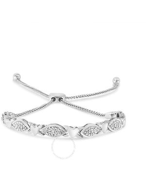 Haus of Brilliance 925 Sterling Diamond Accent Alternating Marquise Shape And Heart Links Bolo Bracelet - Metallic