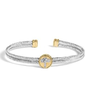 Haus of Brilliance 18K Plated Sterling Diamond Accent Dragonfly Medallion Bangle Bracelet- 7.75" - Metallic