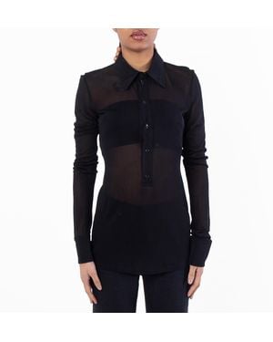 Saint Laurent Sheer Pointed Collar Long Sleeve Shirt, Brand Size 38 - Black