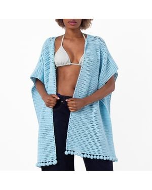 Burberry Hand Knitted Crochet Cotton Cape - Blue