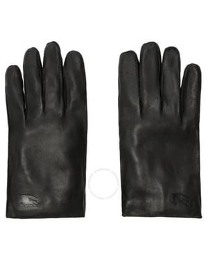 Burberry Equestrian Knight Logo Leather Gloves - Black