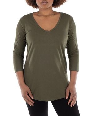 The Good Tee 3/4 Sleeve V-Neck Tunic Top - Green
