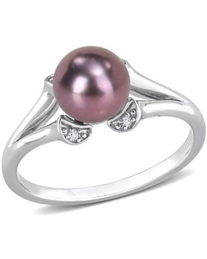 Amour 7-7.5Mm Freshwater Cultured Pearl And Topaz Split Shank Ring - Metallic