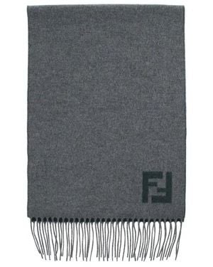 Fendi Grigio Verde Fringed Edge Ff Scarf - Grey