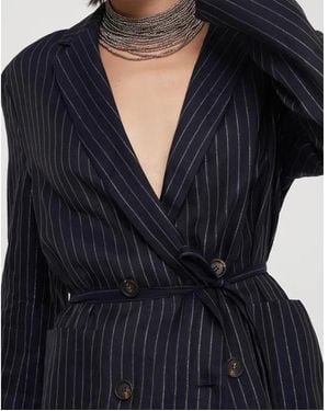 Brunello Cucinelli Pinstripe Deconstructed Jacket, Brand Size 42 (Us - Blue