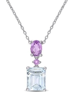 Amour 3 4/5 Ct Tgw Ice Aquamarine And Amethyst Two-Tier Dangle Pendant With Chain - Metallic