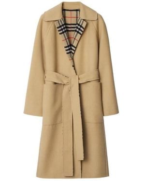 Burberry Reversible Check Wool Long Car Coat, Brand Size 6 Us - Natural