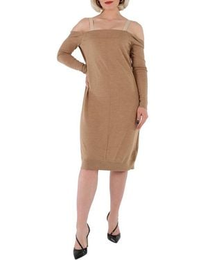 Burberry Ladies Biscuit Bra-Detail Long Sleeve Wool Dress, Brand Size 12 (Us - Natural