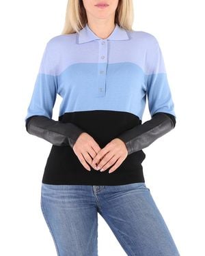 Burberry Ladies Long Sleeve Polo Shirt - Blue