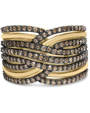 Haus of Brilliance 10K Plated .925 Sterling 1.0 Cttw Champagne Diamond Multi Row Cross Over Band Ring - Metallic