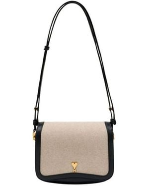 Ami Paris Canvas-Trimmed Shoulder Bag - Natural