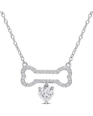 Amour 3/4 Ct Dew Created Moissanite Dog Bone With Hanging Heart Necklace - Metallic