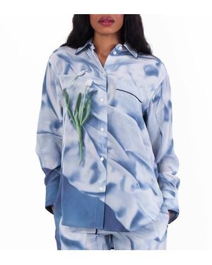 Victoria Beckham Floral Satin Pyjama Shirt, Brand Size 6 (Us - Blue