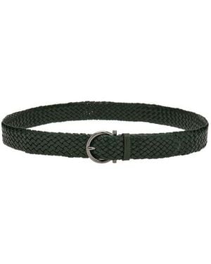 Ferragamo Braided Leather Gancini Fixed Belt - Green