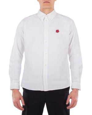 KENZO Embroidered Logo Long Sleeve Shirt, Brand Size 41 (Neck Size 16" - White