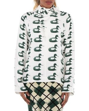 Burberry Waterbird Print Viscose Blouse, Brand Size 8 Us - Green