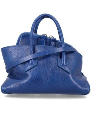 The Attico Leather Top Handle "La Passeggiata Mini" - Blue
