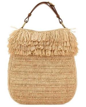 Saint Laurent Raffia Roady Shopping Bag Palebrownbrick Borse A Mano - Natural