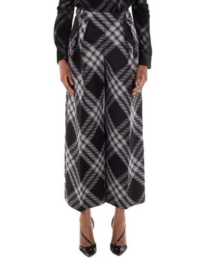 Burberry Wide-Leg Tartan Wool Boyfriend Pants, Brand Size 14 Us - Black