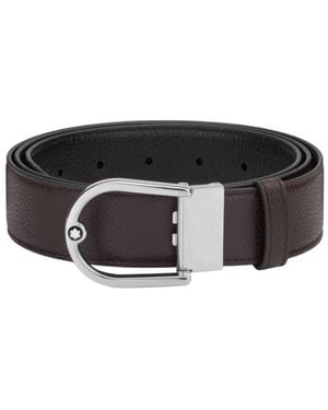 Montblanc Horseshoe Buckle Grainy 35Mm Reversible Leather Belt - Black