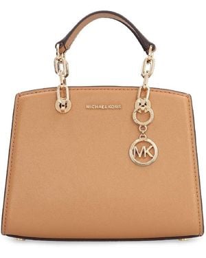 Michael Kors Cynthia Logo-Charm Leather Tote Bag - Natural