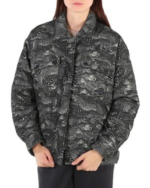 KENZO Lime Tea Cheetah Print Cotton Oversized Jacket, Brand Size 36 (Us Size 2) - Gray