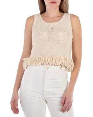 Rabanne Logo-Plaque Fringed Knitted Top - White