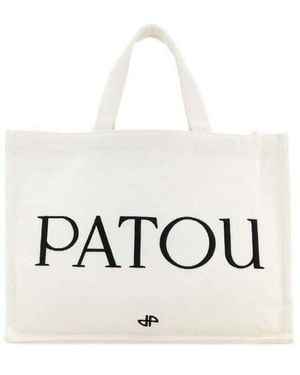Patou Canvas Shopping Bag Exterior: Cotton Borse A Mano - White