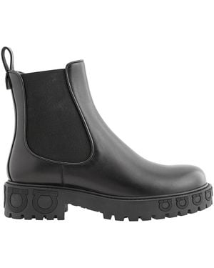 Ferragamo Salvatore Ladies Leather Gancini Sole Ankle Boot - Black