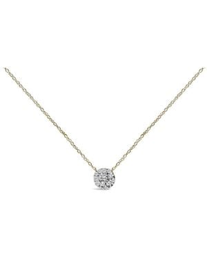 Haus of Brilliance 14K Plated Sterling 3/8 Cttw Diamond Cluster Pendant Necklace - Metallic