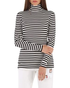 Burberry Ladies Striped Stretch Jersey Turtleneck Top - Black
