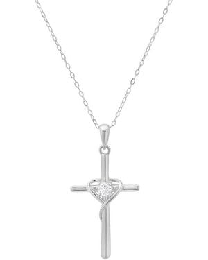 Kylie Harper Sterling Cz Cross Heart Pendant - Metallic
