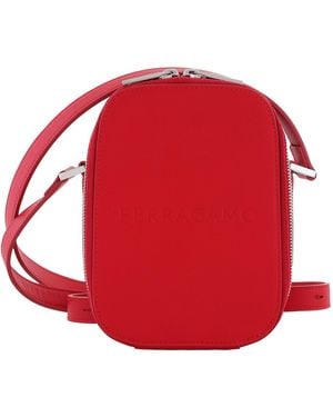 Ferragamo Logo Embroided Shoulder Bag - Red