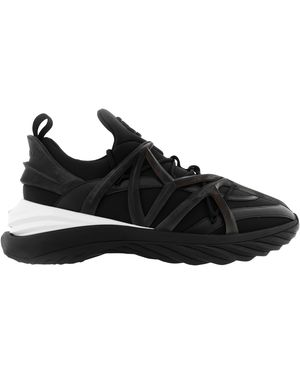 Jimmy Choo Cosmos/M Neoprene And Leather Trainers, Brand Size 40 Us - Black