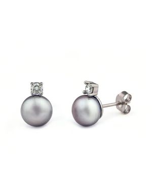 Brilliant Diamond 1/4 Carat Lab Grown Diamond Pearl Stud Earrings - Metallic