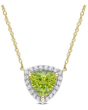Amour 1 1/2 Ct Tgw Trillion Peridot And Topaz Halo Necklace - Metallic