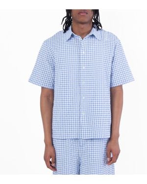 Marni Seersucker Short-Sleeved Checked Shirt - Blue