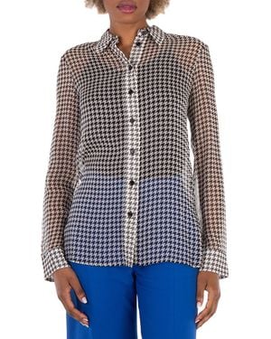 Burberry Houndstooth-Print Silk Shirt, Brand Size 6 Us - Grey