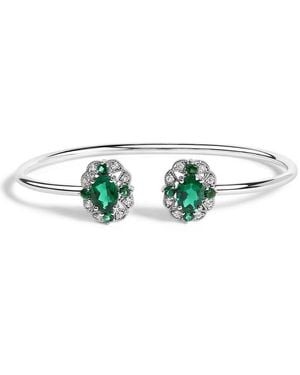 Haus of Brilliance Sterling Topaz And Emerald Floral Bangle Bracelet 6.5 Inch - Green