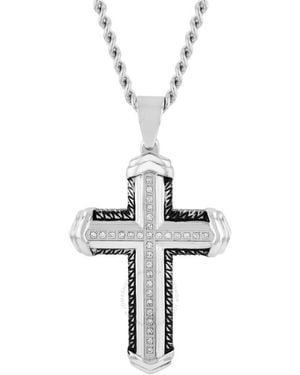 Robert Alton 1/4 Ctw And Stainless Steel Diamond Cross Necklace - Metallic