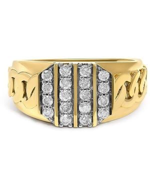 Haus of Brilliance 14K Plated Sterling Diamond 1/2 Cttw Cuban-Link Band Ring - Metallic